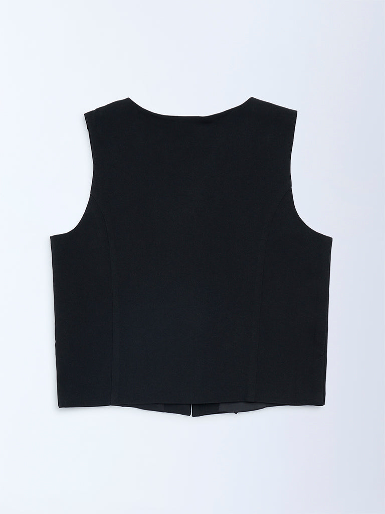 Girls Black Solid Waistcoat