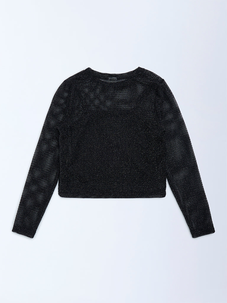 Girls Black Knit-Textured Top