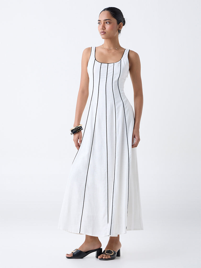 LOV White Striped A-Line Dress