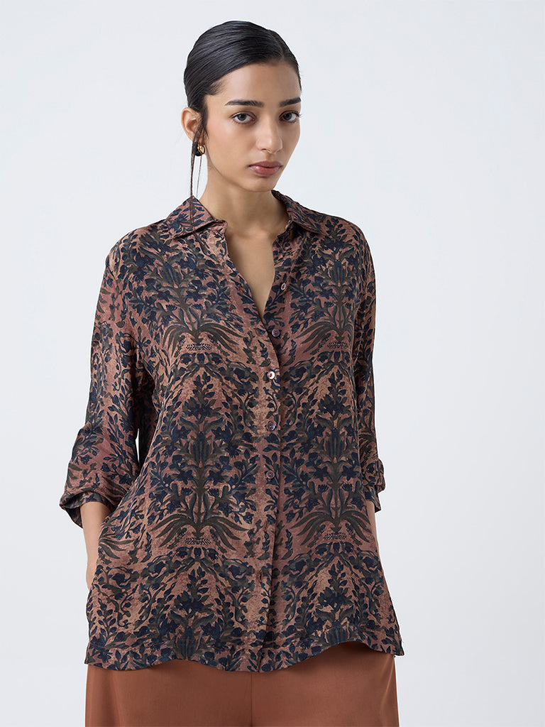 Zuba Brown Botanical Printed Tunic