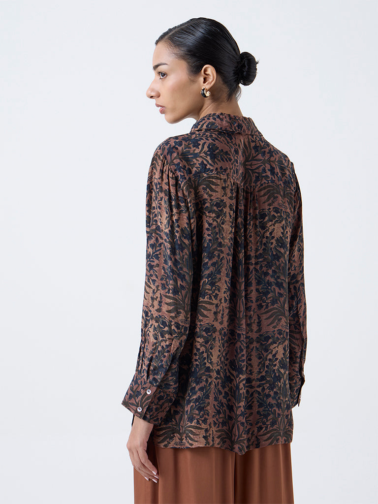 Zuba Brown Botanical Printed Tunic