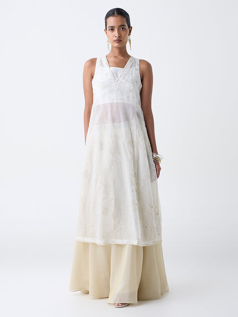 Vark Off-White Embellished Maxi Skirt