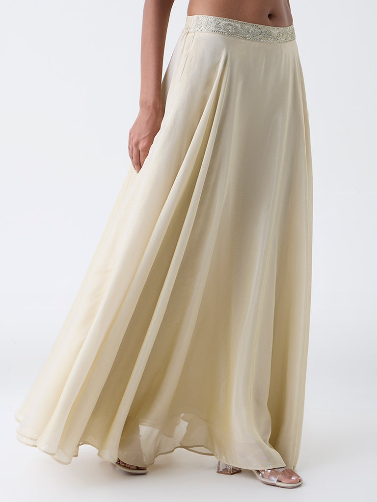 Vark Off-White Embellished Maxi Skirt