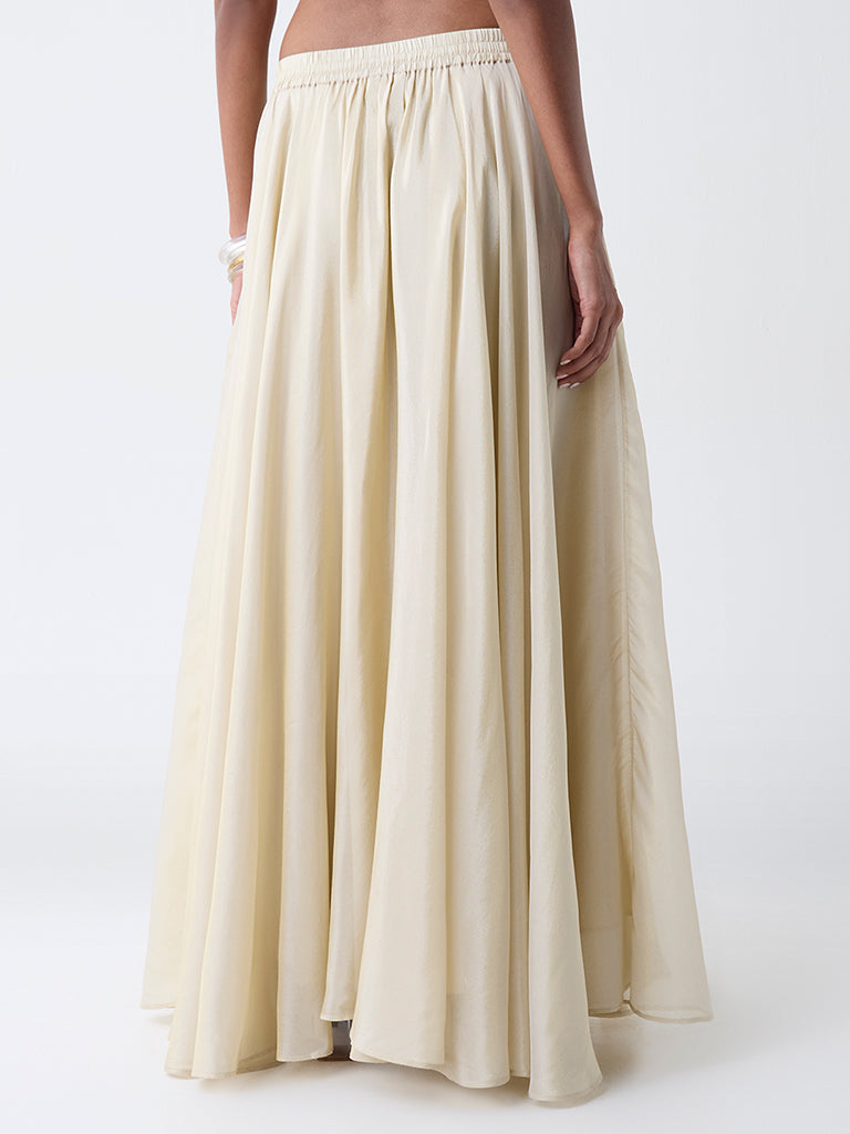 Vark Off-White Embellished Maxi Skirt