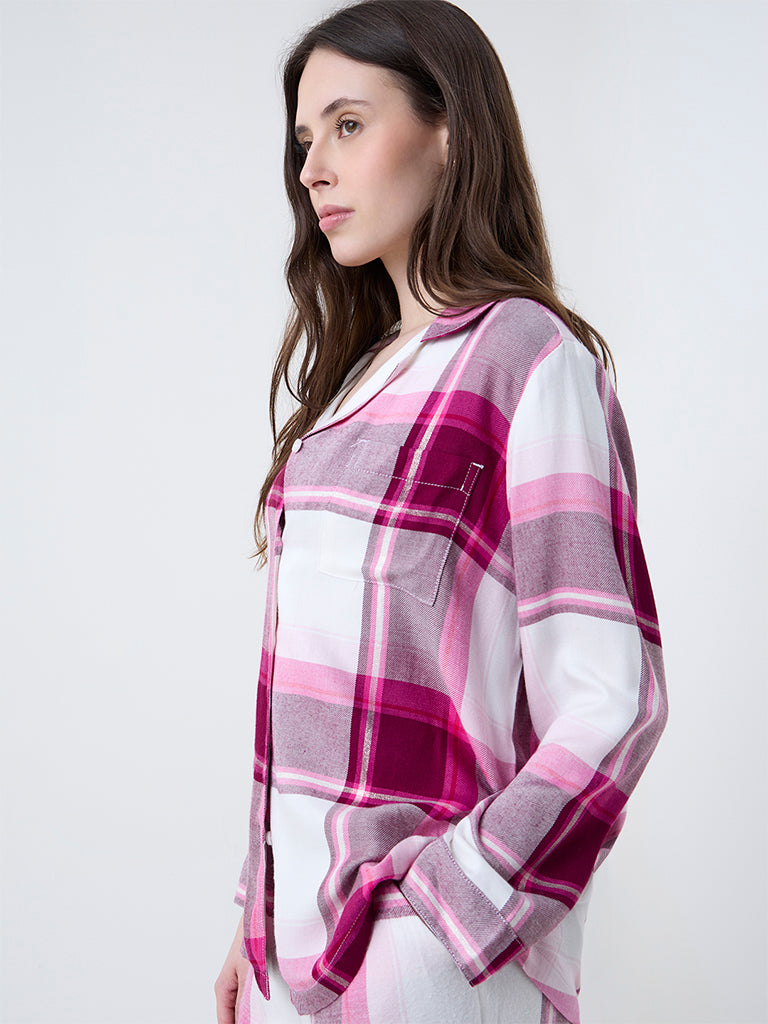 Wunderlove Pink Checkered Shirt with Pyjama Set
