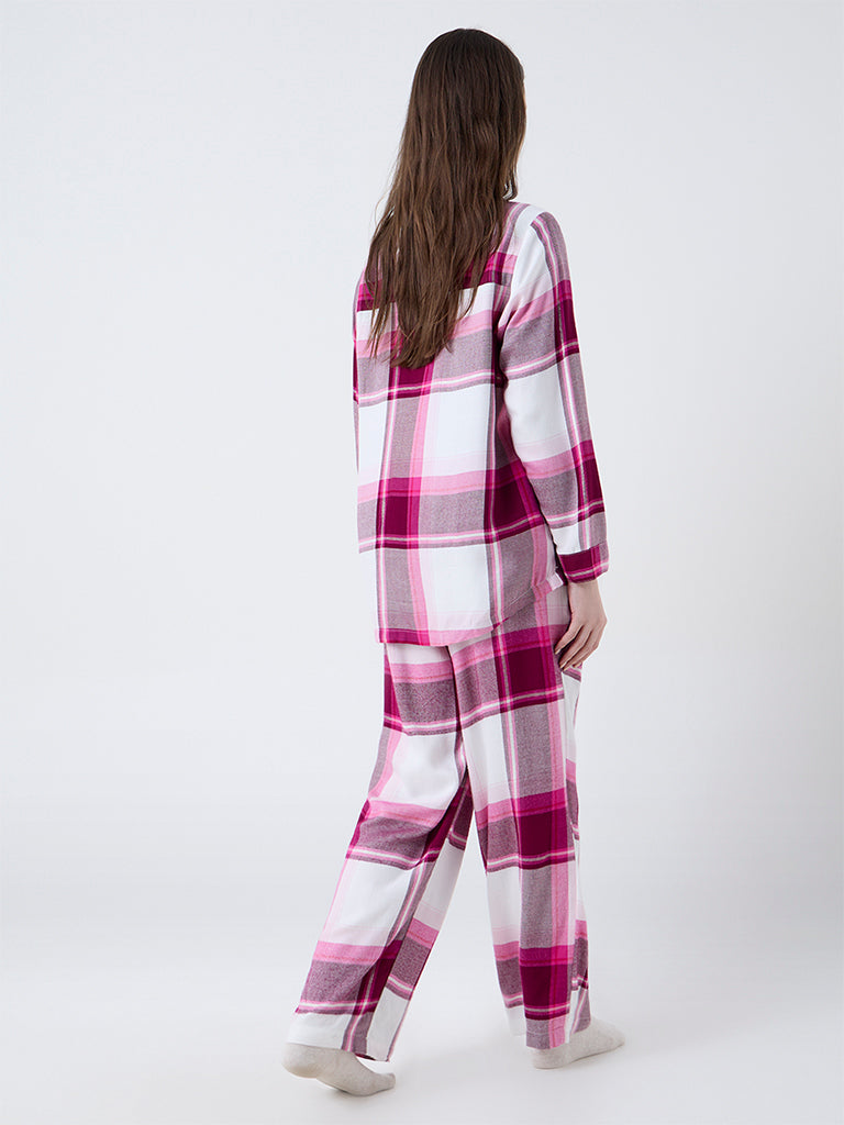 Wunderlove Pink Checkered Shirt with Pyjama Set