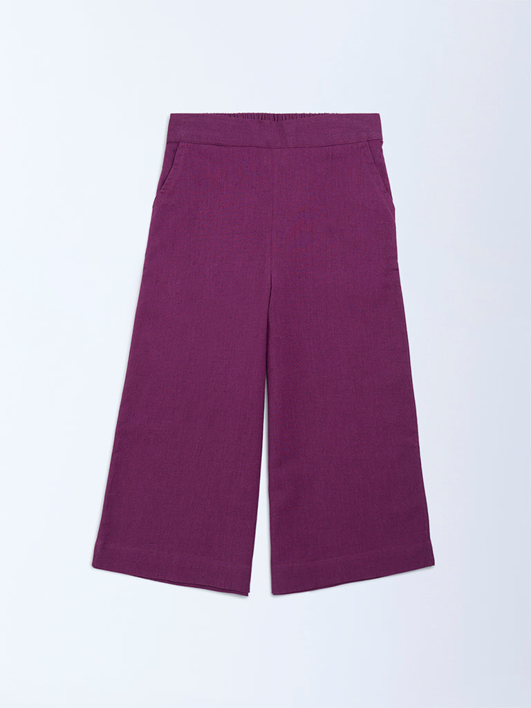Utsa Kids Girls Purple Solid Cotton-Blend Pants (2 - 8yrs)
