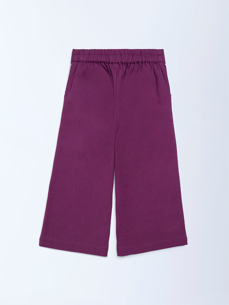 Utsa Kids Girls Purple Solid Cotton-Blend Pants (2 - 8yrs)