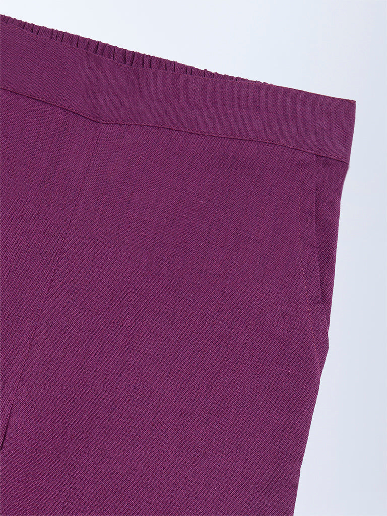 Utsa Kids Girls Purple Solid Cotton-Blend Pants (2 - 8yrs)