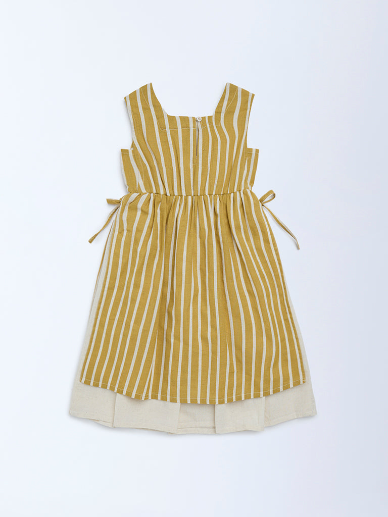 Utsa Kids Girls Mustard Striped A-Line Cotton-Blend Dress - (2 - 8yrs)