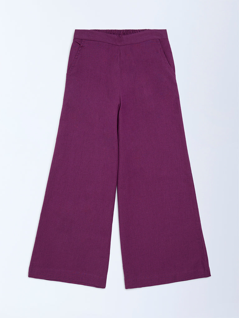 Utsa Kids Girls Purple Solid Cotton-Blend Pants (8 - 14yrs)