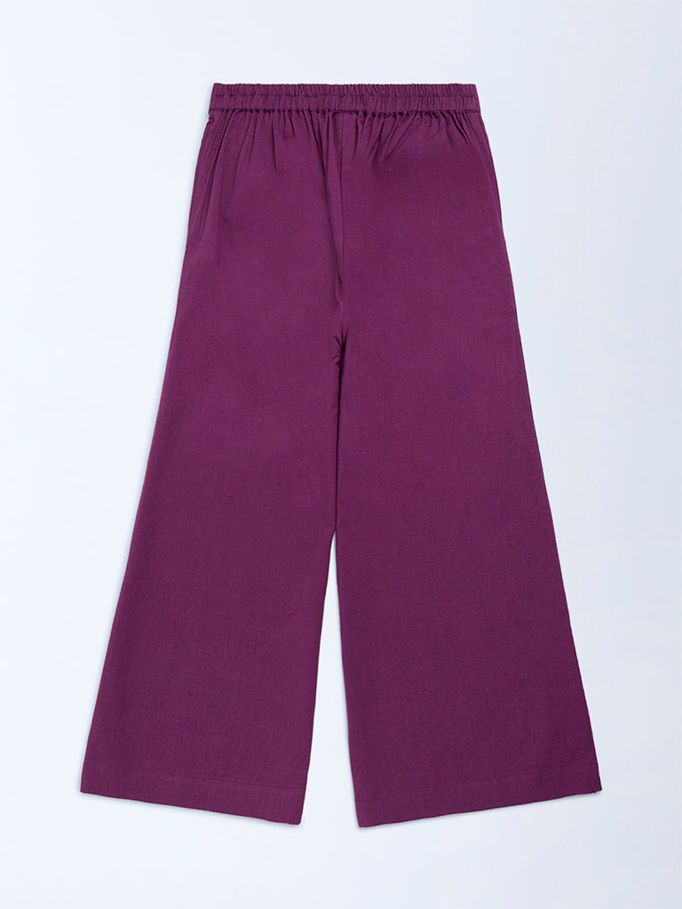 Utsa Kids Girls Purple Solid Cotton-Blend Pants (8 - 14yrs)