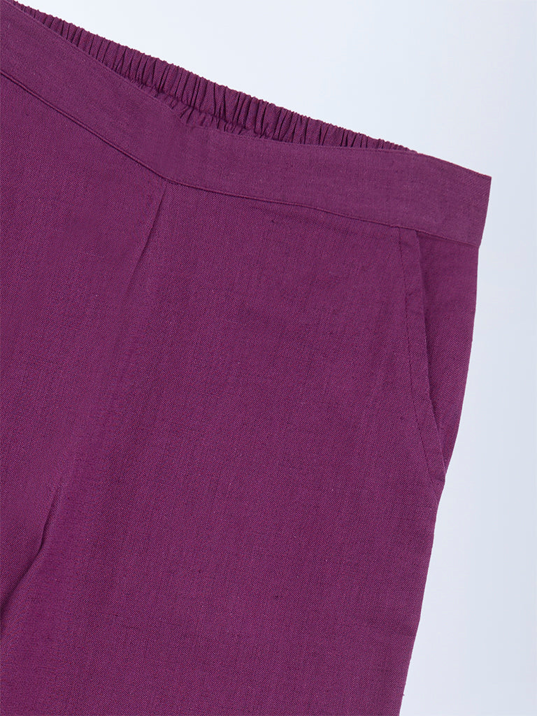 Utsa Kids Girls Purple Solid Cotton-Blend Pants (8 - 14yrs)