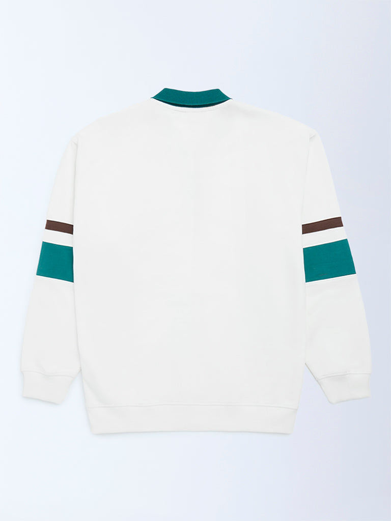 Boys Off-White Printed Cotton-Blend Polo Sweatshirt