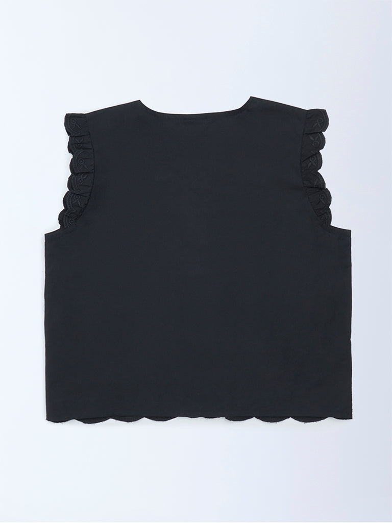 Girls Black Bow-Detailed Cotton Top