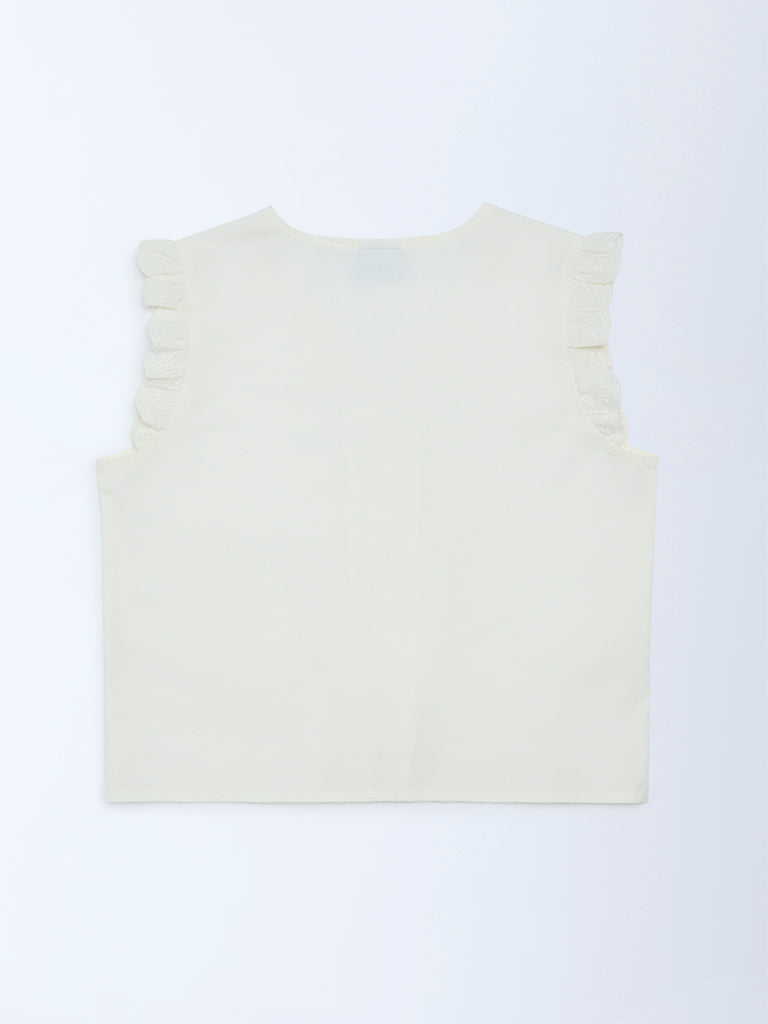 Girls Off-White Bow-Detailed Cotton Top