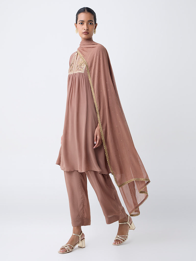 Vark Brown Embellished Fit-and-Flare Ethnic Set