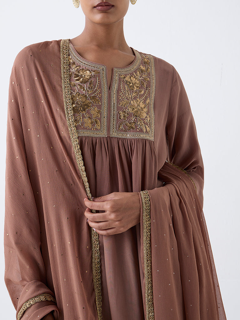 Vark Brown Embellished Fit-and-Flare Ethnic Set