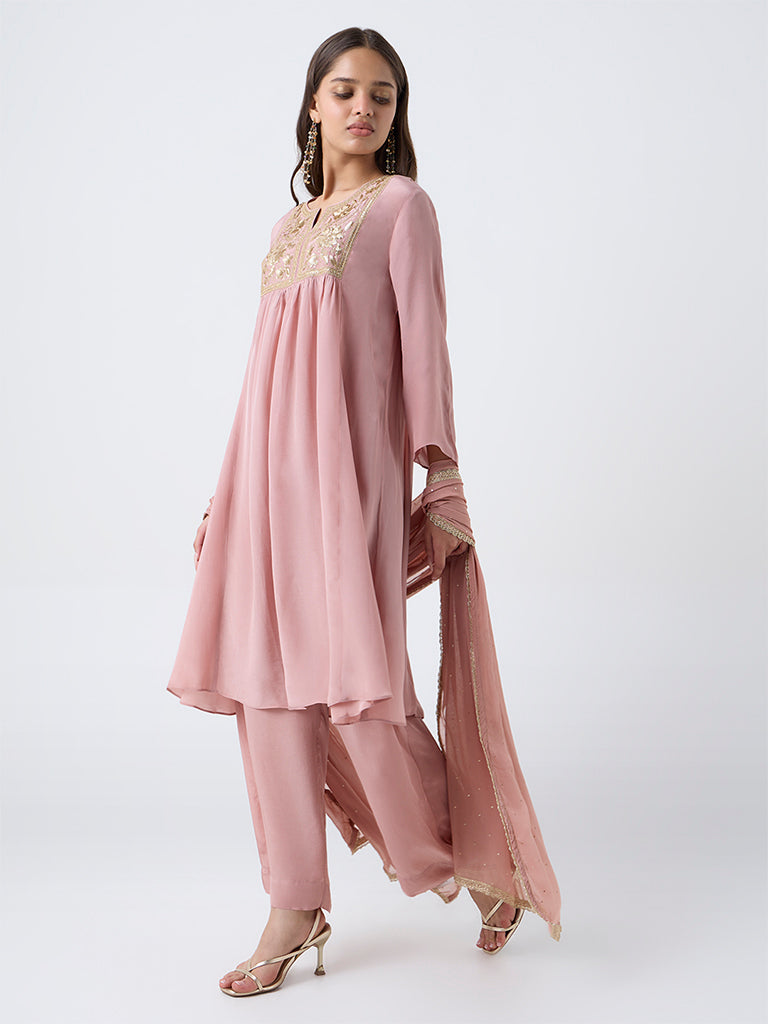 Vark Light Pink Sequin Embellished Ethnic Set