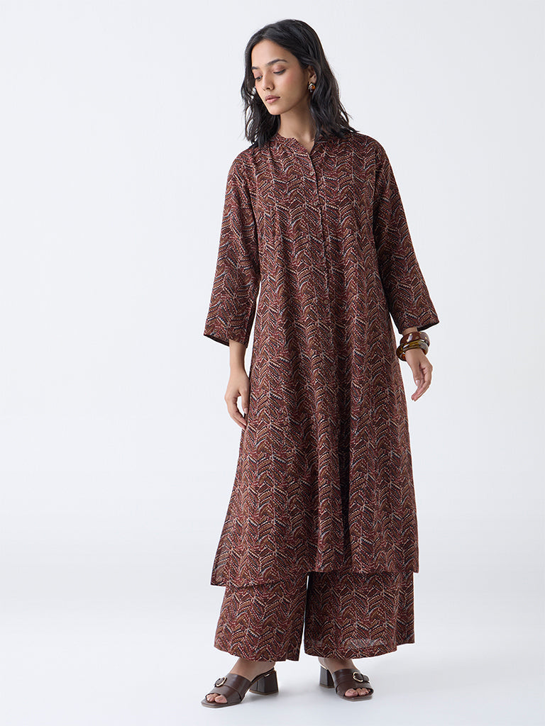 Utsa Maroon Chevron Pattern A-Line Kurta
