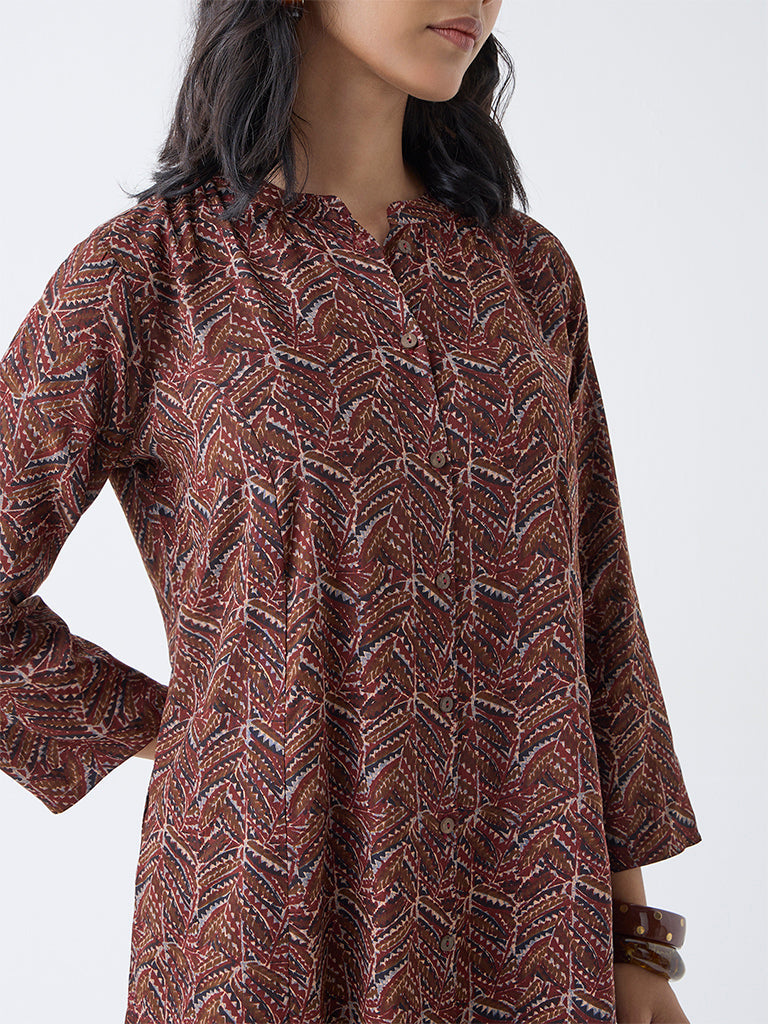 Utsa Maroon Chevron Pattern A-Line Kurta