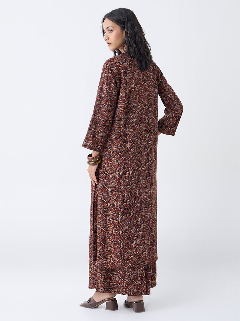 Utsa Maroon Chevron Pattern A-Line Kurta