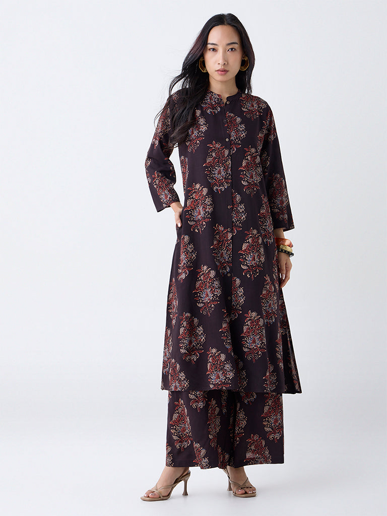 Utsa Black Boota Foliage Pattern Palazzos