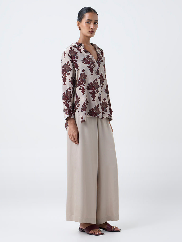 Zuba Taupe Floral Design Tunic