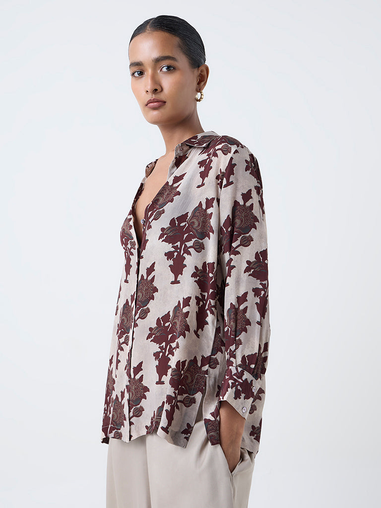 Zuba Taupe Floral Design Tunic