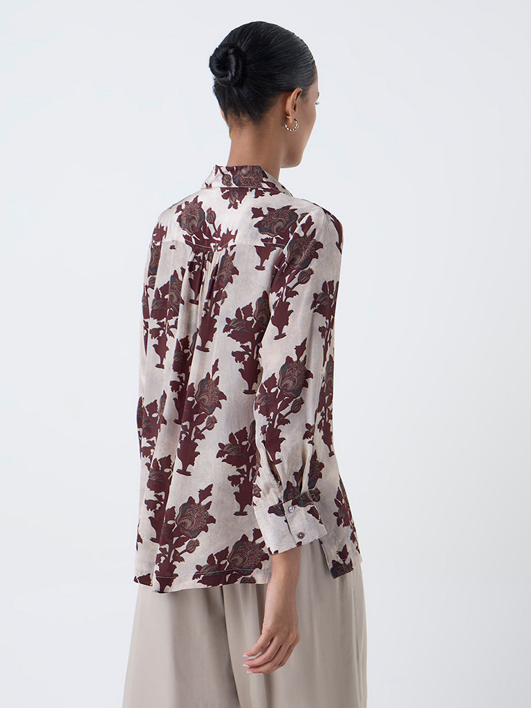 Zuba Taupe Floral Design Tunic