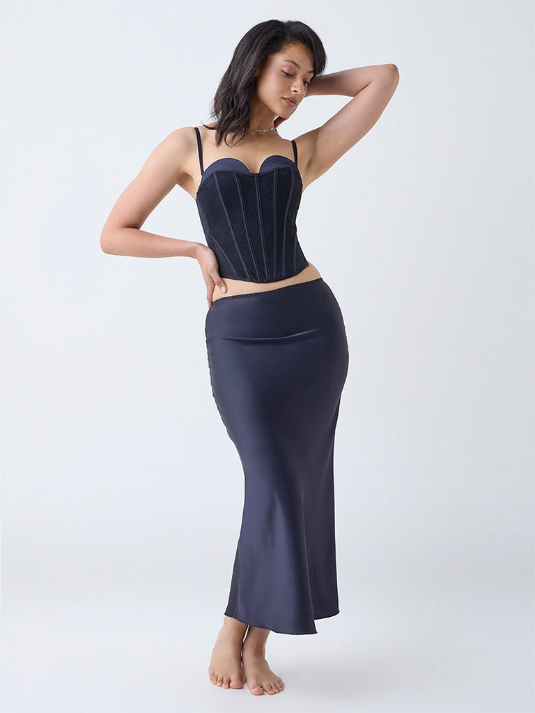 Wunderlove Black Lace Detailed Corset Top