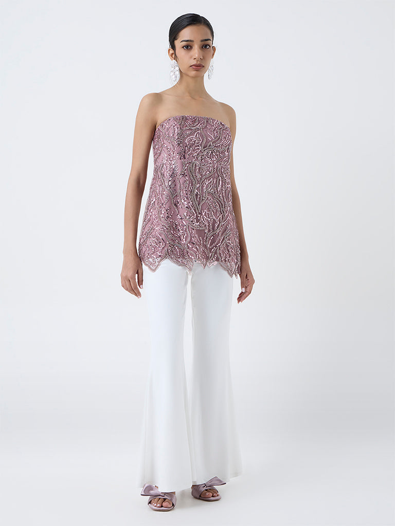 Vark Blush Pink Embellished Peplum Top