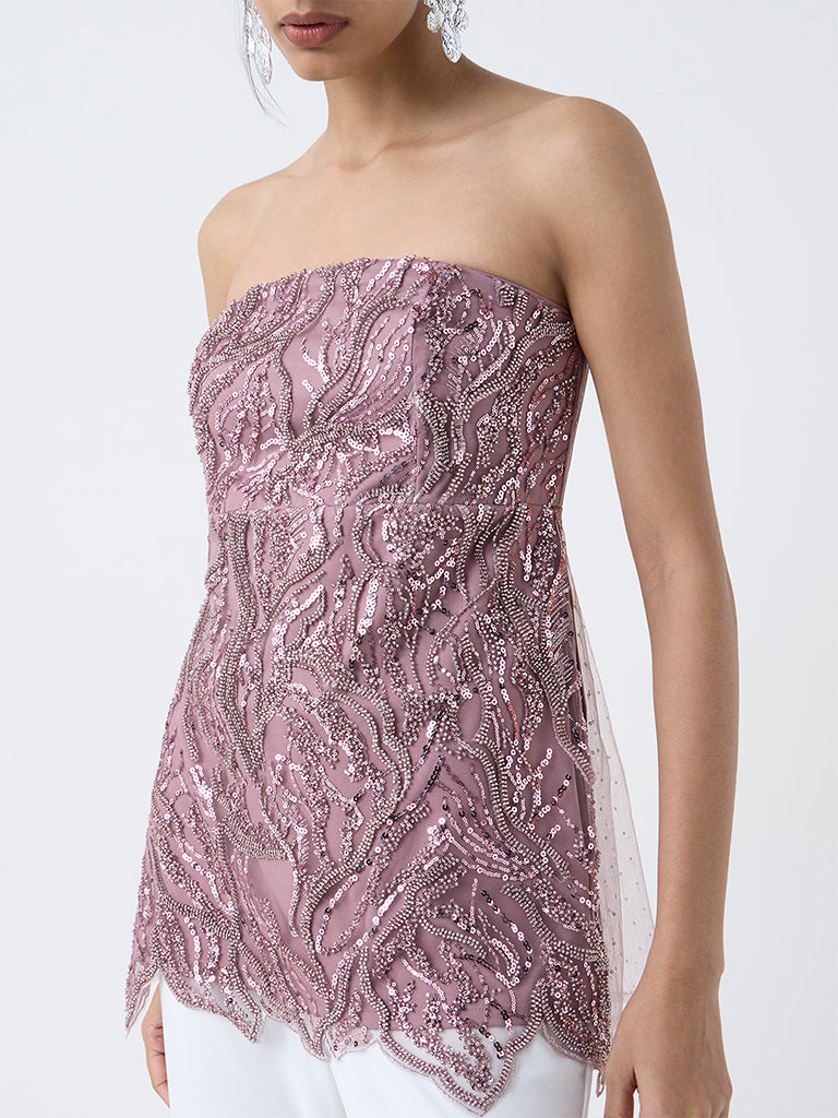 Vark Blush Pink Embellished Peplum Top