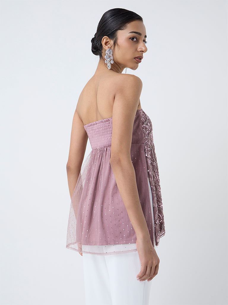 Vark Blush Pink Embellished Peplum Top