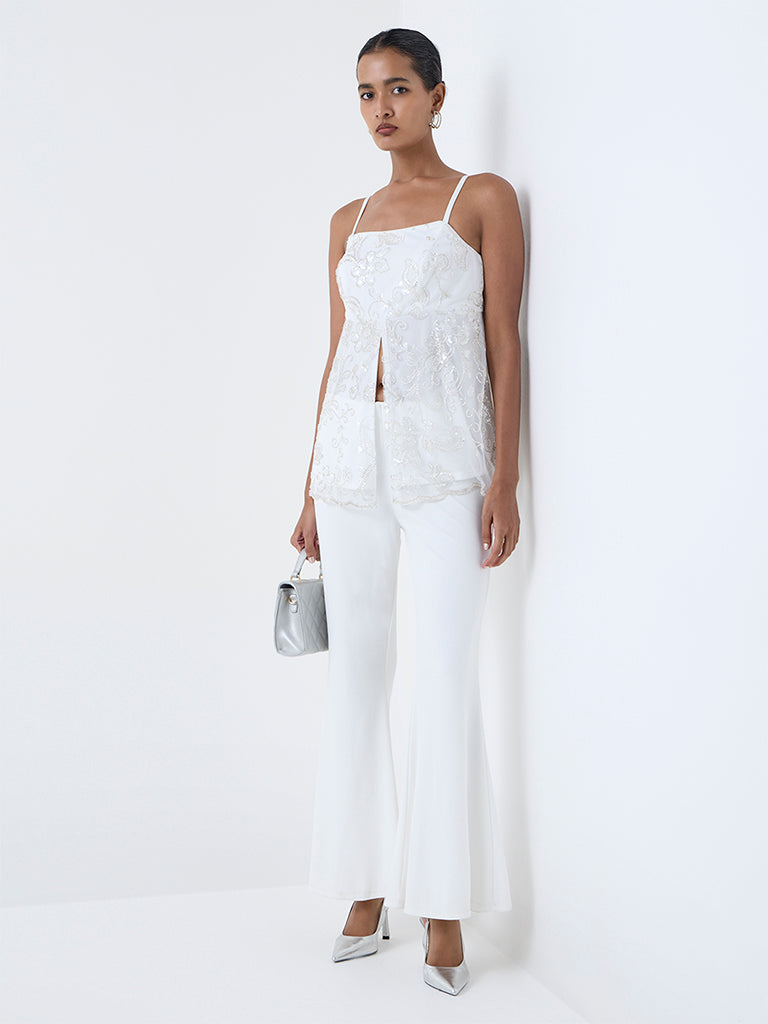 Vark White Floral Embellished Top