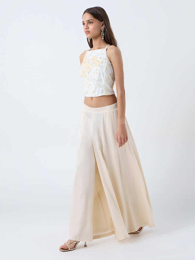 Vark Off-White Floral Embellished Blouse