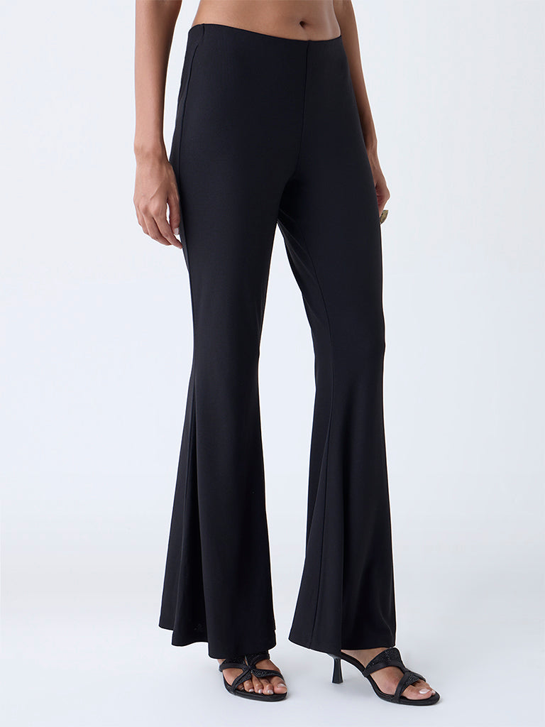 Vark Black Flared Solid Pants