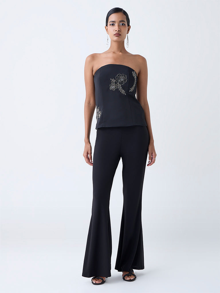 Vark Black Flared Solid Pants
