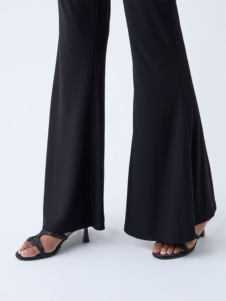 Vark Black Flared Solid Pants