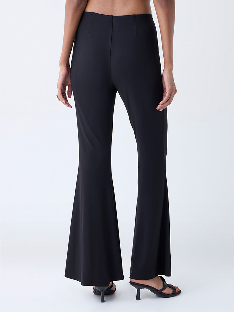 Vark Black Flared Solid Pants