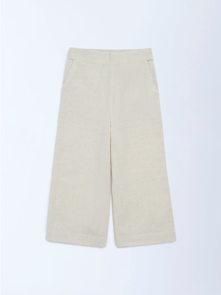 Utsa Kids Girls Off-White Cotton-Blend Pants - (2 - 8yrs)