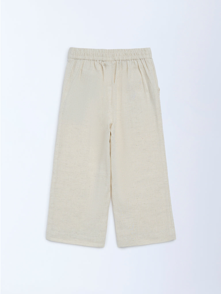 Utsa Kids Girls Off-White Cotton-Blend Pants - (2 - 8yrs)