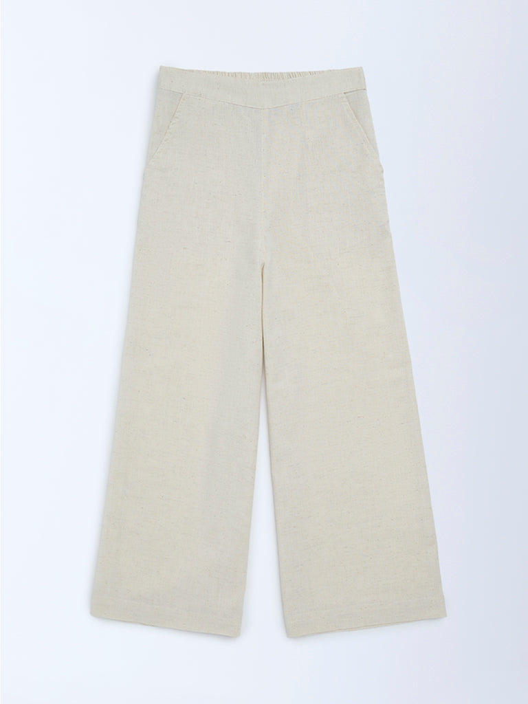 Utsa Kids Girls Off-White Cotton-Blend Pants - (8 - 14yrs)