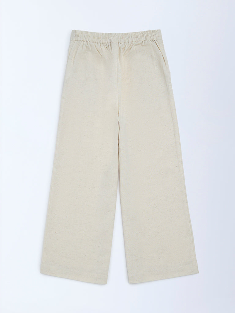 Utsa Kids Girls Off-White Cotton-Blend Pants - (8 - 14yrs)