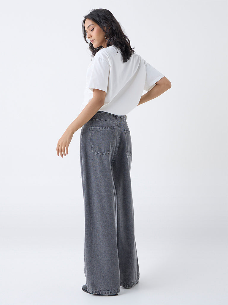 LOV Grey Wide-Leg High-Rise Jeans with Belt