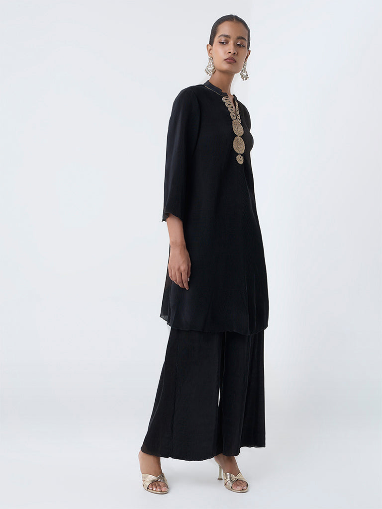 Vark Black Embroidered A-Line Ethnic Set