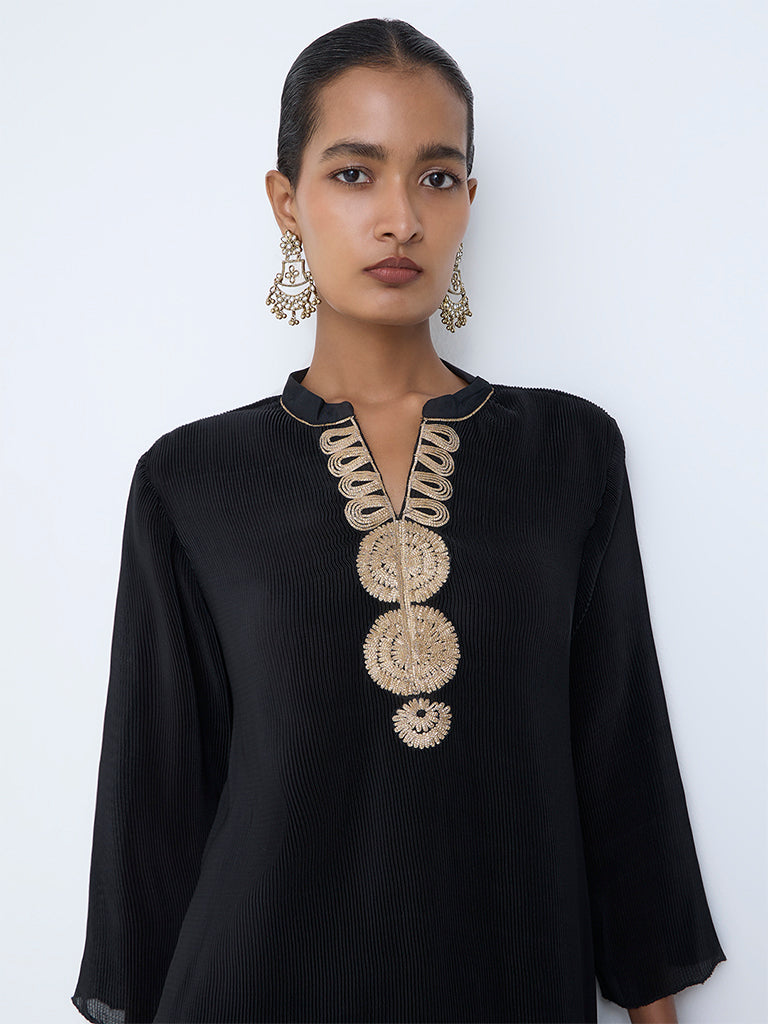 Vark Black Embroidered A-Line Ethnic Set