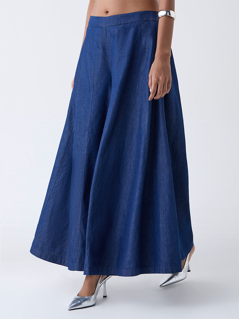 Vark Blue Cotton Palazzos
