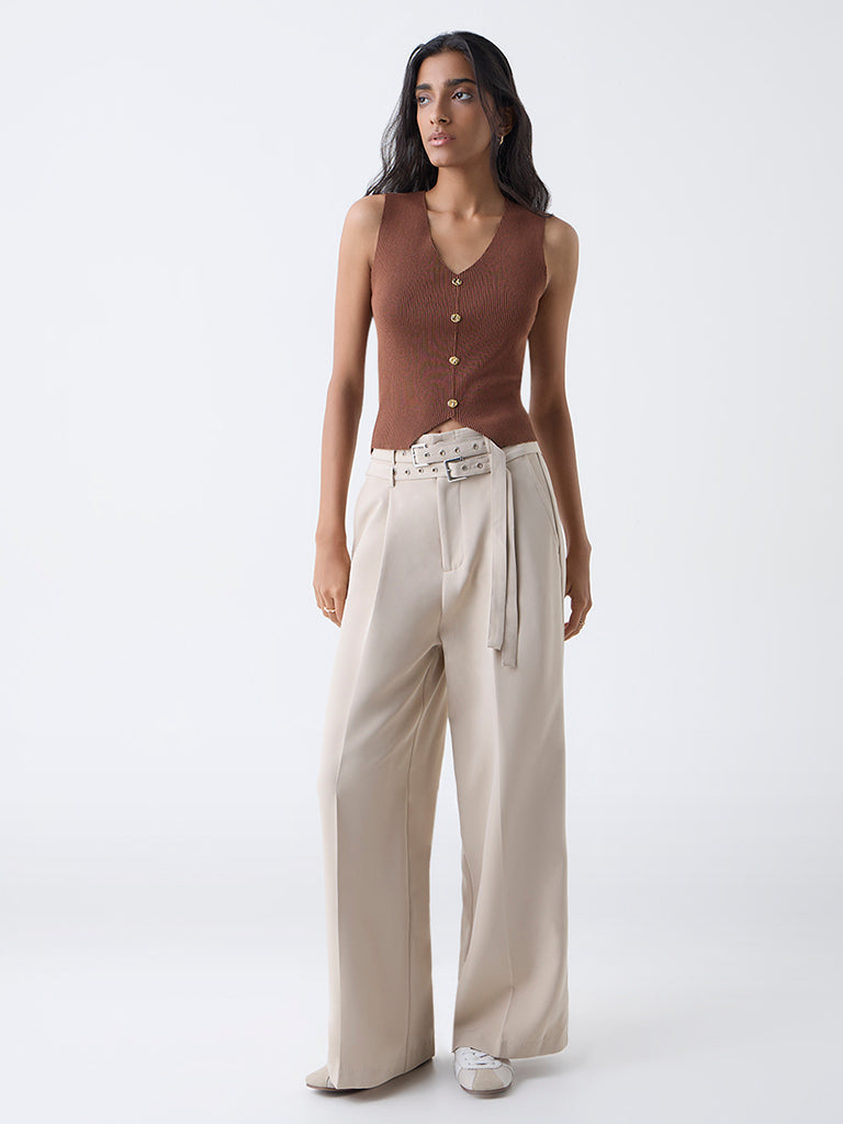 Nuon Brown Ribbed Top