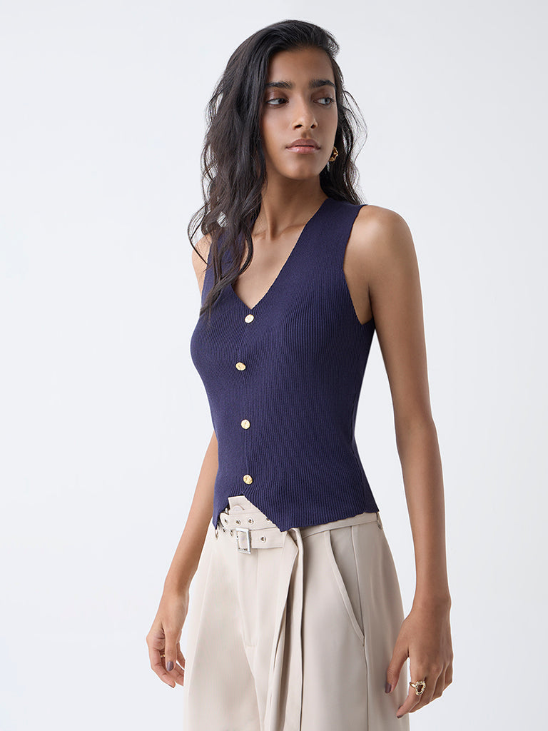 Nuon Navy Ribbed Top